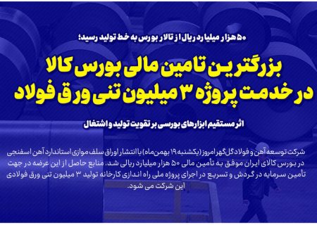 بزرگترین تامین مالی بورس کالا در خدمت پروژه ۳ میلیون تنی ورق فولاد/ اثر مستقیم ابزارهای بورسی بر تقویت تولید و اشتغال
