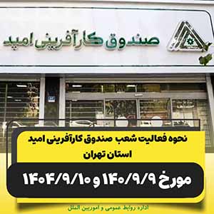 نحوه فعالیت صندوق کارآفرینی امید در استان تهران در روزهای نهم و دهم آذرماه ۱۴۰۴
