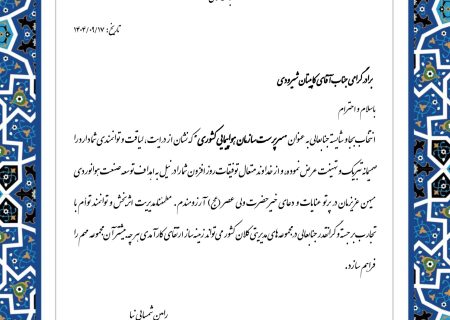 پیام تبریک مدیرعامل صندوق بازنشستگی هما به سرپرست جدید سازمان هواپیمایی کشوری